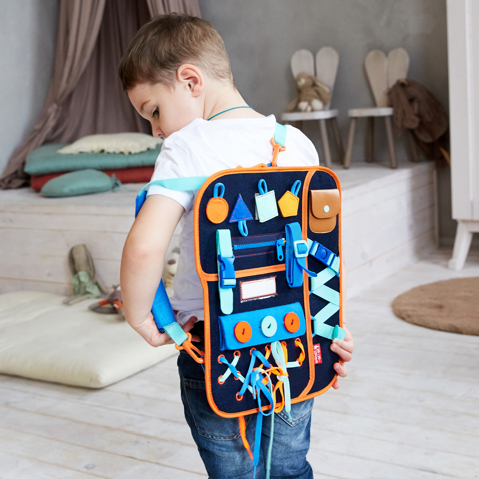 Busy Board for Toddlers - Backpack - La-la-llama – La-La-Llama Toys